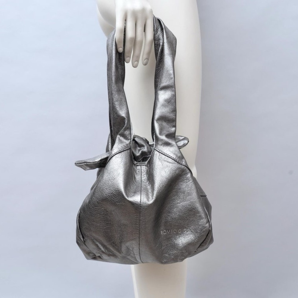Vintage Romeo Gigli leather pewter silver Hobo Bag Metallic